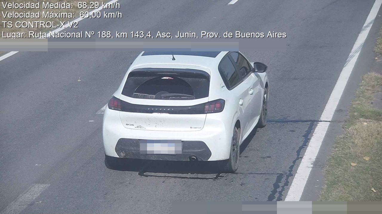 Foto tomada por el radar de RN 188 km 143,40, Junin