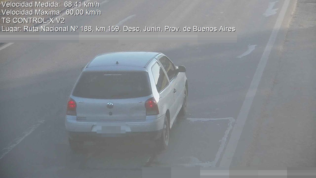 Foto tomada por el radar de RN 188 km 159,00, Junin