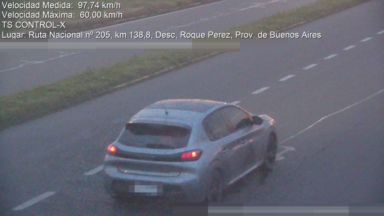 Foto tomada por el radar de RN 205 km 138,80, Roque Perez