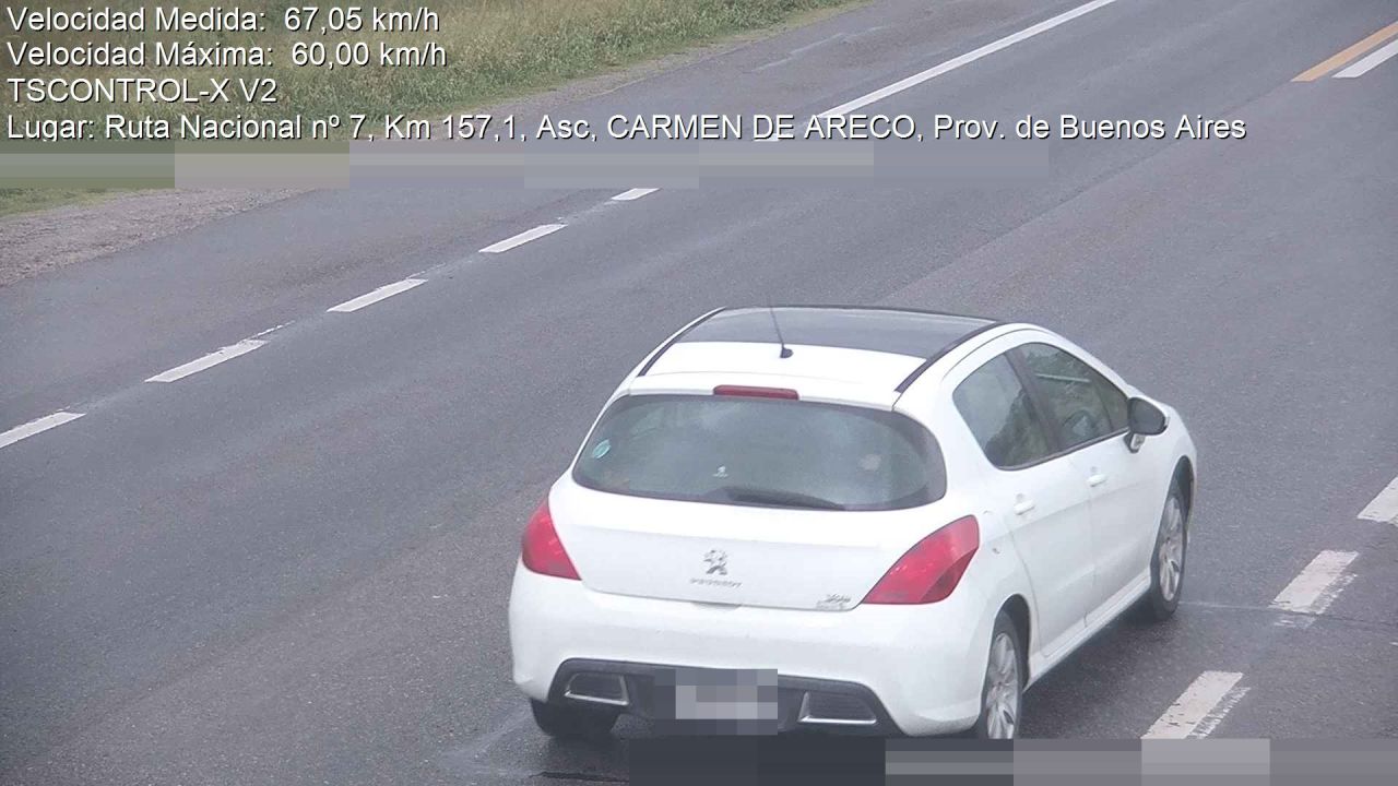 Foto tomada por el radar de RN 7 km 157,10, Carmen de Areco