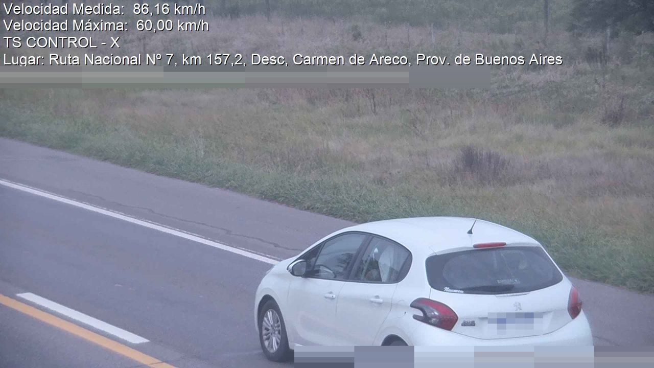 Foto tomada por el radar de RN 7 km 157,20, Carmen de Areco