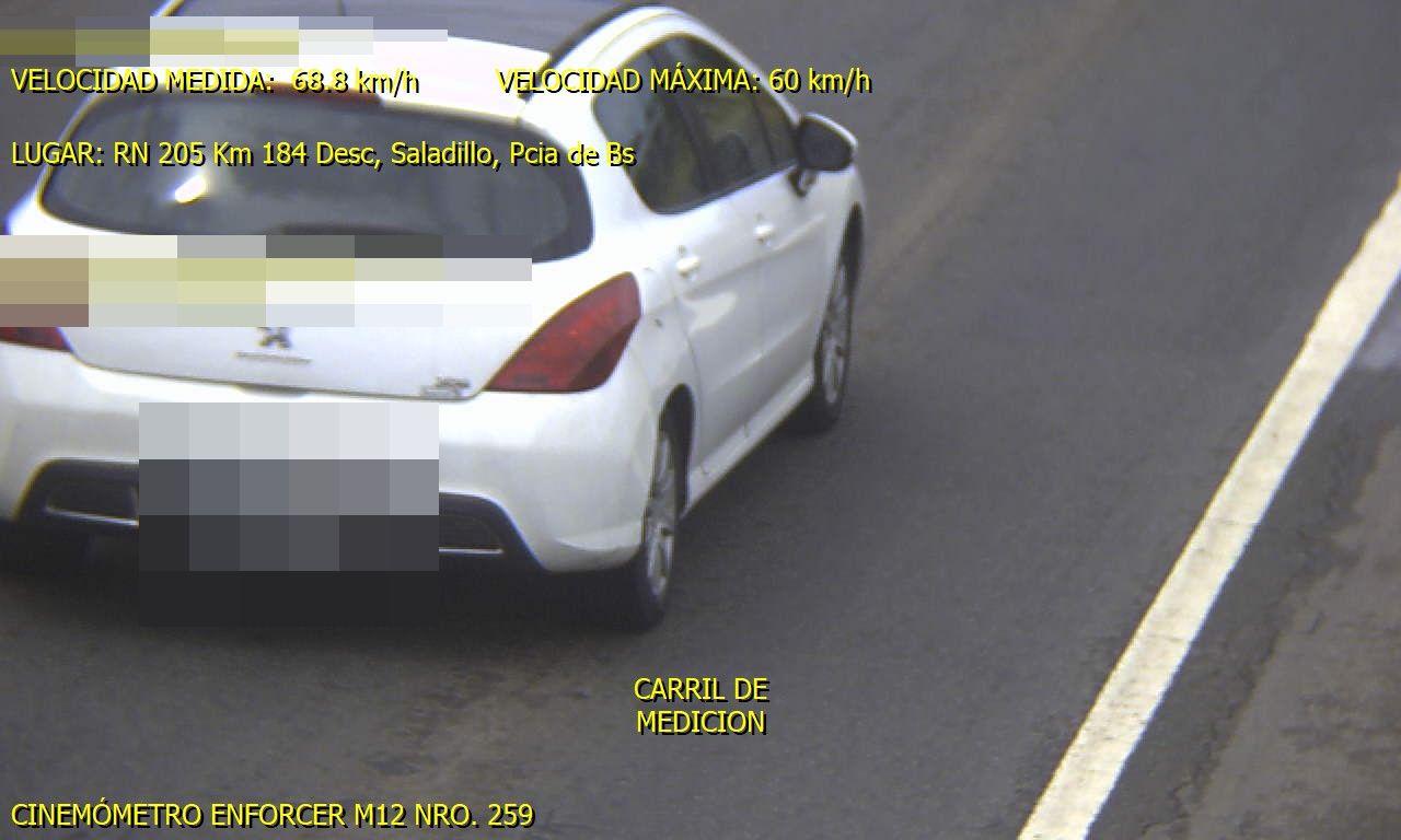 Foto tomada por el radar de RN 205 km 184,00, Saladillo
